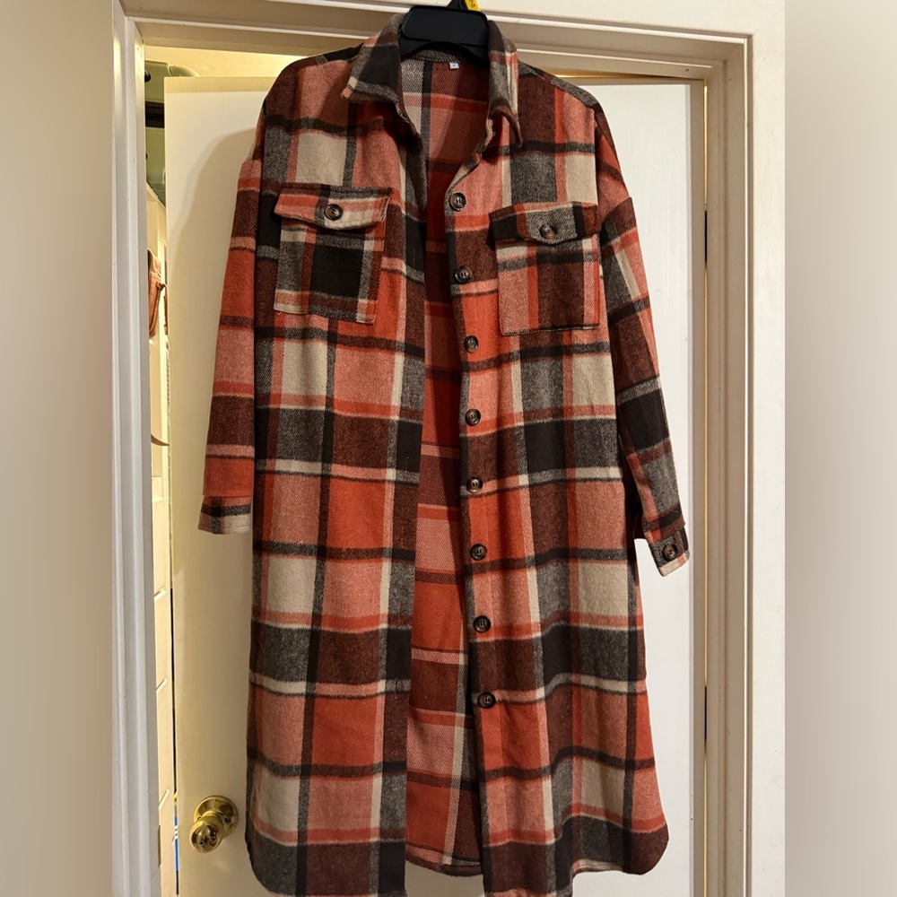 Fall Plaid Long Sleeve Shirt Dress/Duster